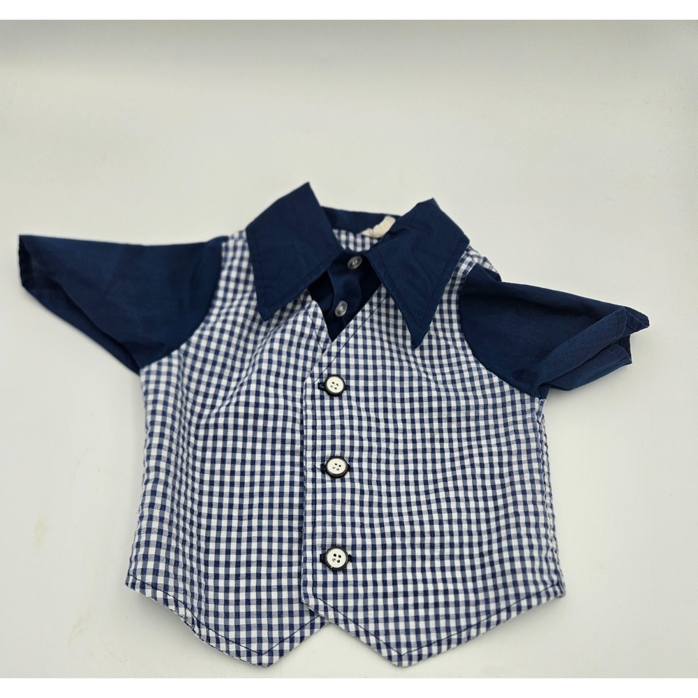 Vintage Toddler Shirt Vest Combo Blue Gingham Western Formal Outfit USA